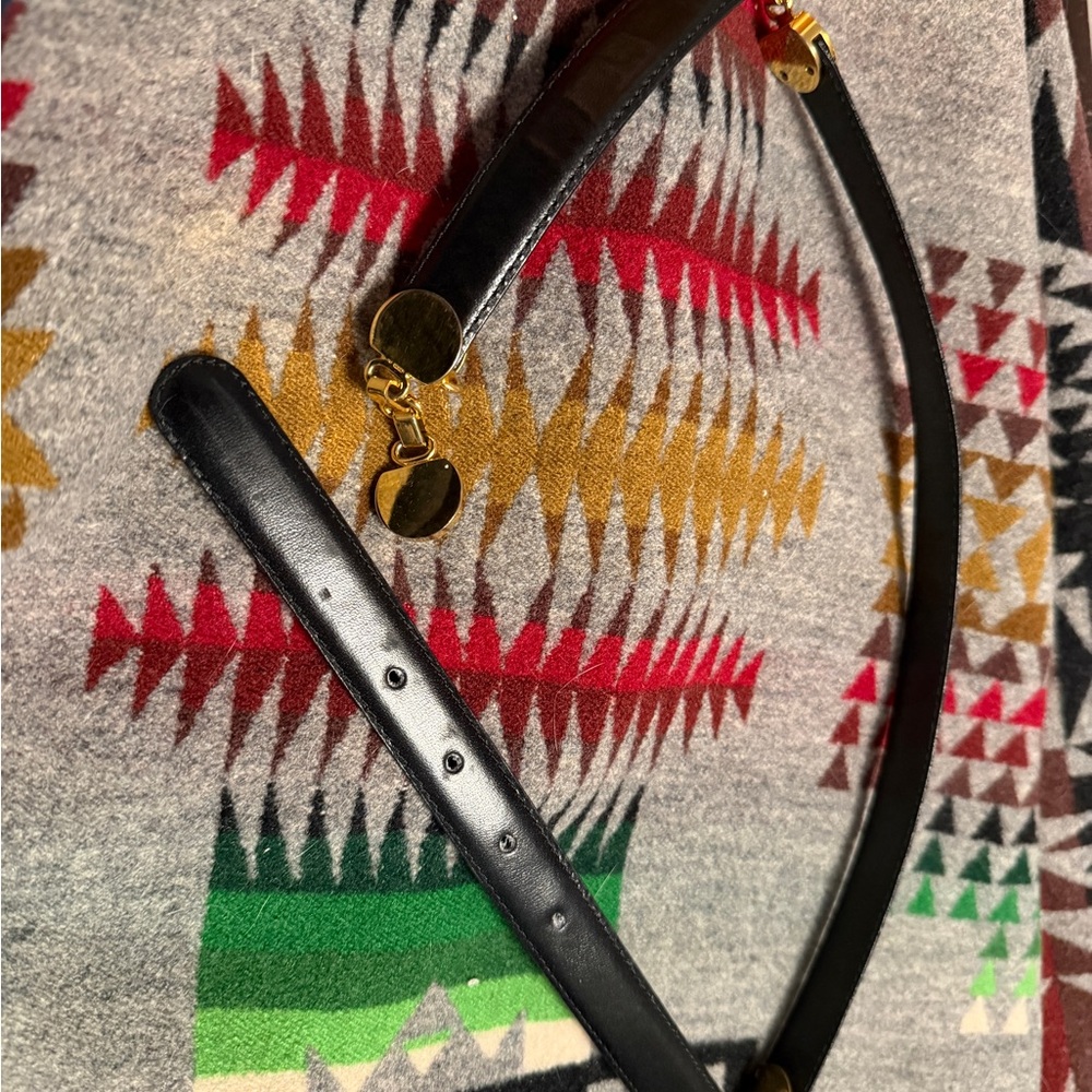 I Magnin Italian Black Leather Belt with Gold Brass Accents